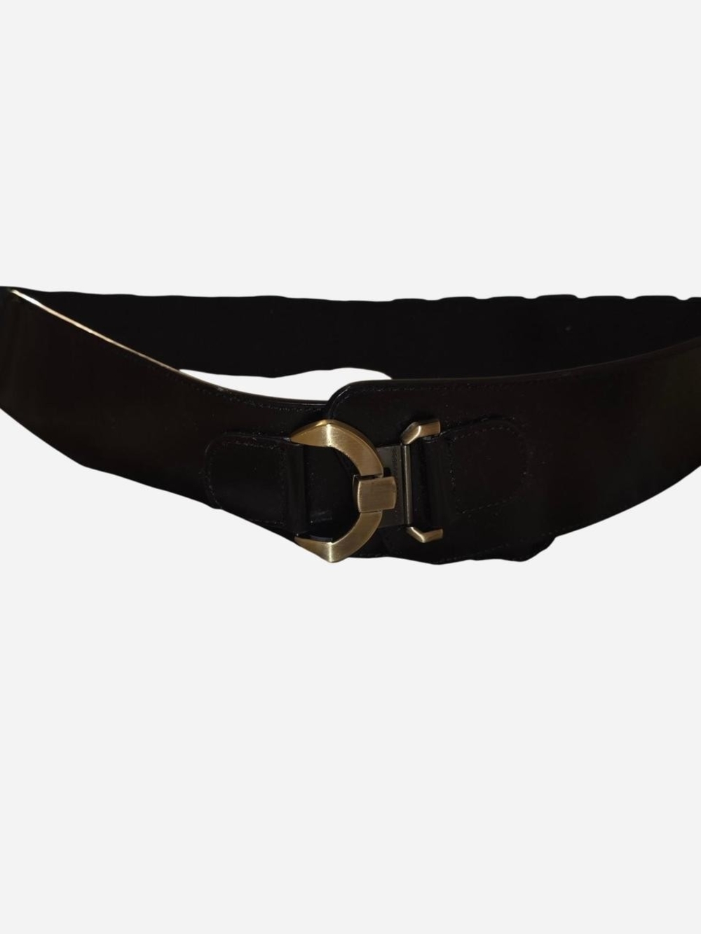 Sassy Jones Black Wide Waist Belt with Gold-Tone Buckle